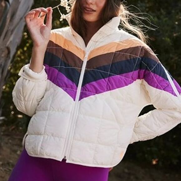 NEW FP Movement x Hatch Ivory Chevron Combo Printed Maternity Puffer Jacket